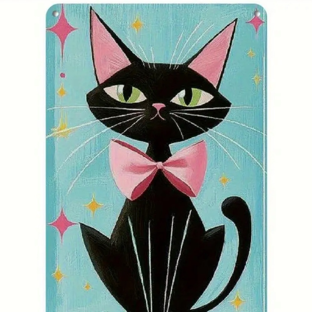 Black Cat Metal Wall Art with Pink Accents